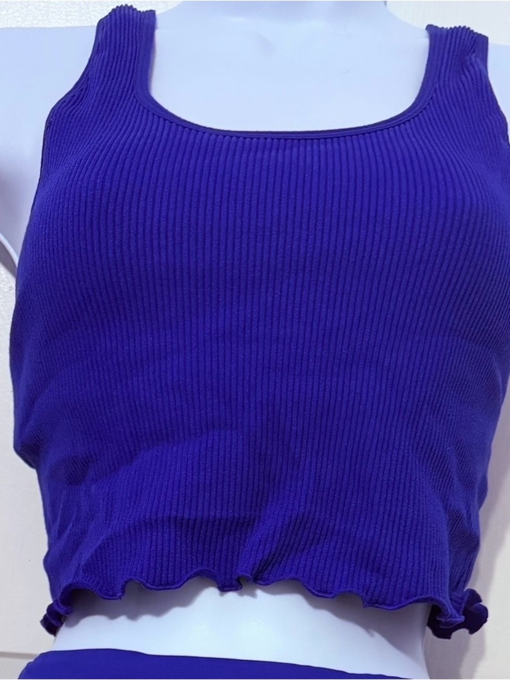 Ribbed Square-Neck Crop Tank Top — Purple